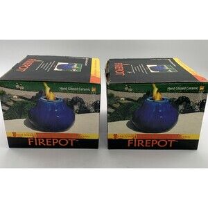 Lot Of 2 Firepot Hand Glazed Ceramic Bird Brain with Snuffers, Blue